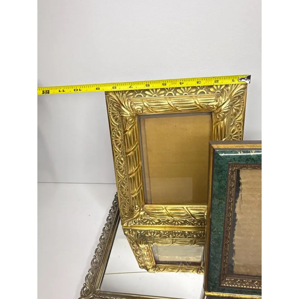 Set of two ornate vintage gold and green frames